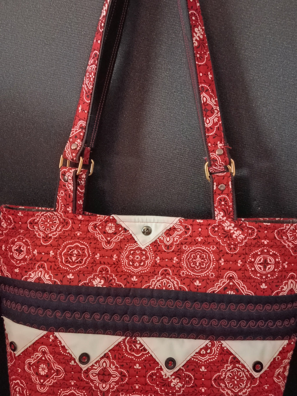 Homestead Bandana Quilted Tote — Red & Charcoal