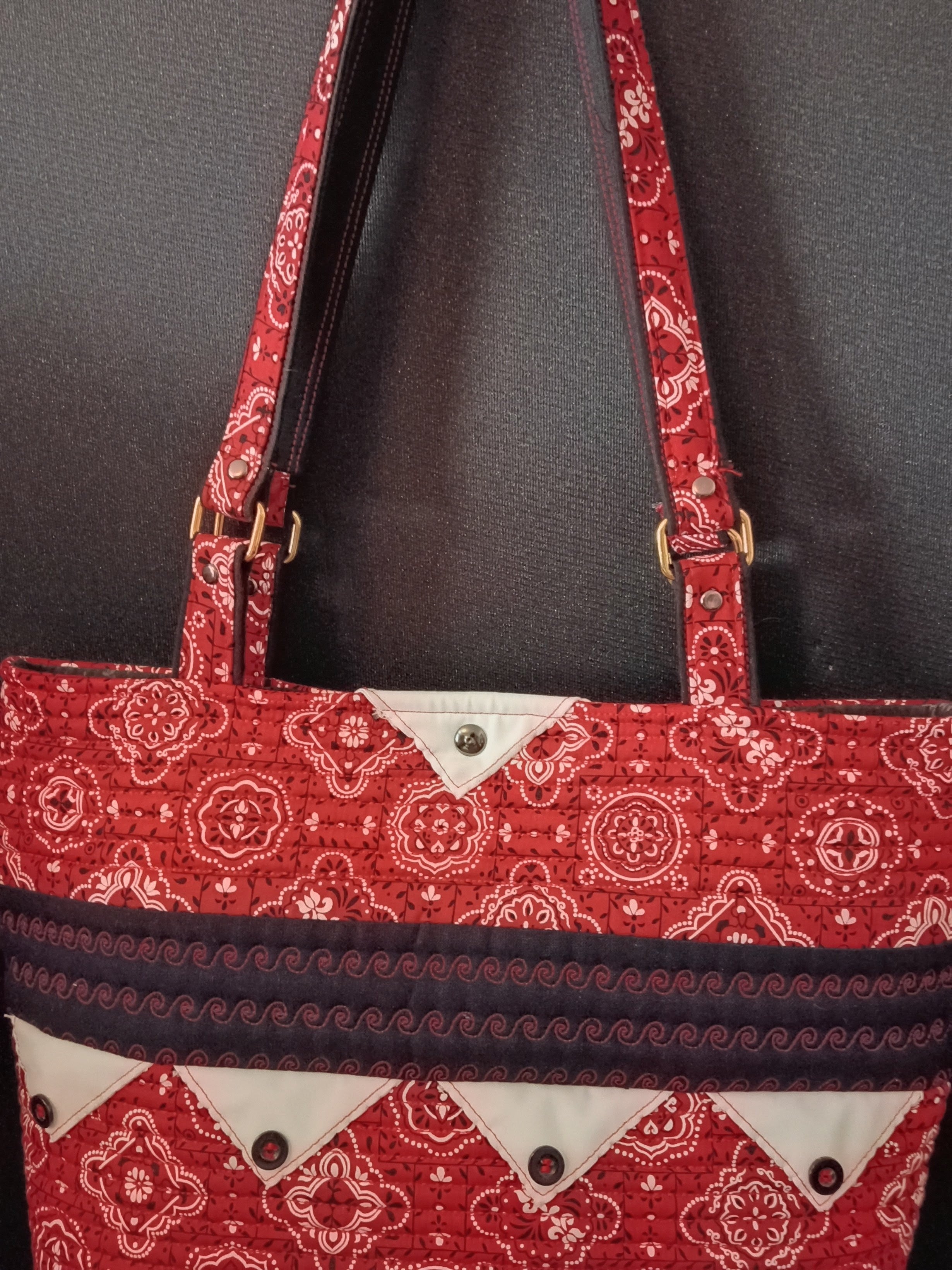 Homestead Bandana Quilted Tote — Red & Charcoal