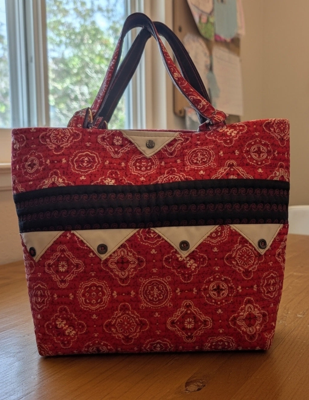 Homestead Bandana Quilted Tote — Red & Charcoal