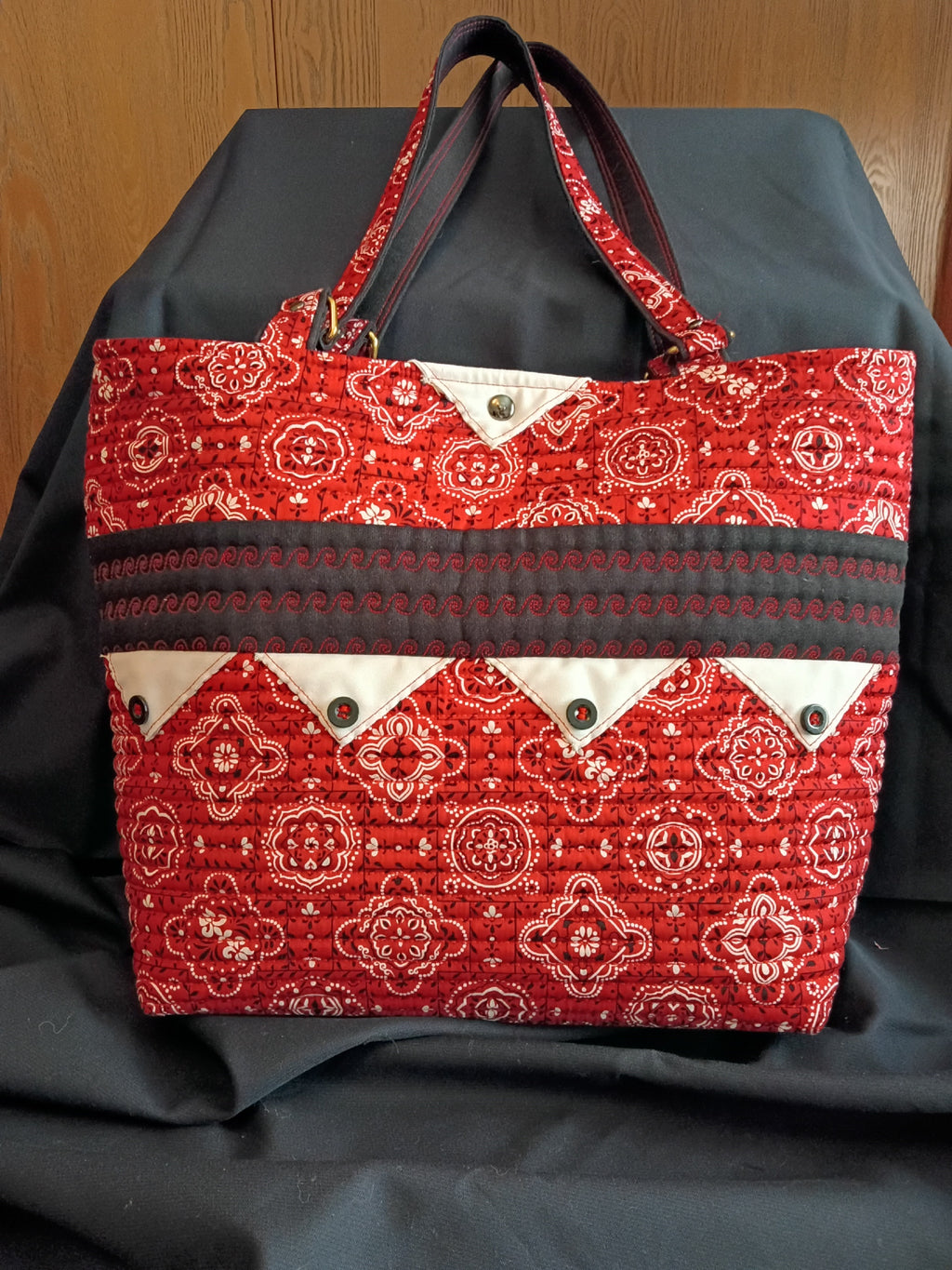 Homestead Bandana Quilted Tote — Red & Charcoal
