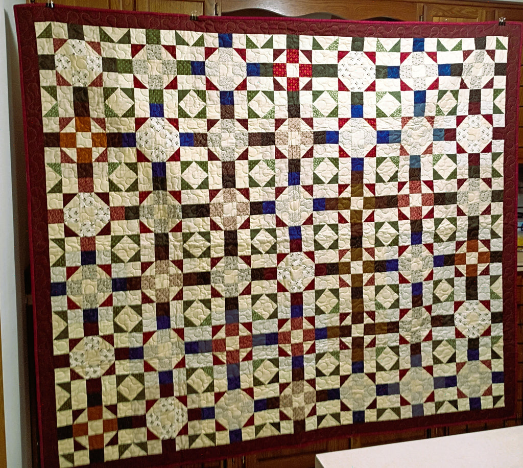 Civil War Reproduction Throw Quilt - Handcrafted Scrappy Heirloom in Burgundy & Navy