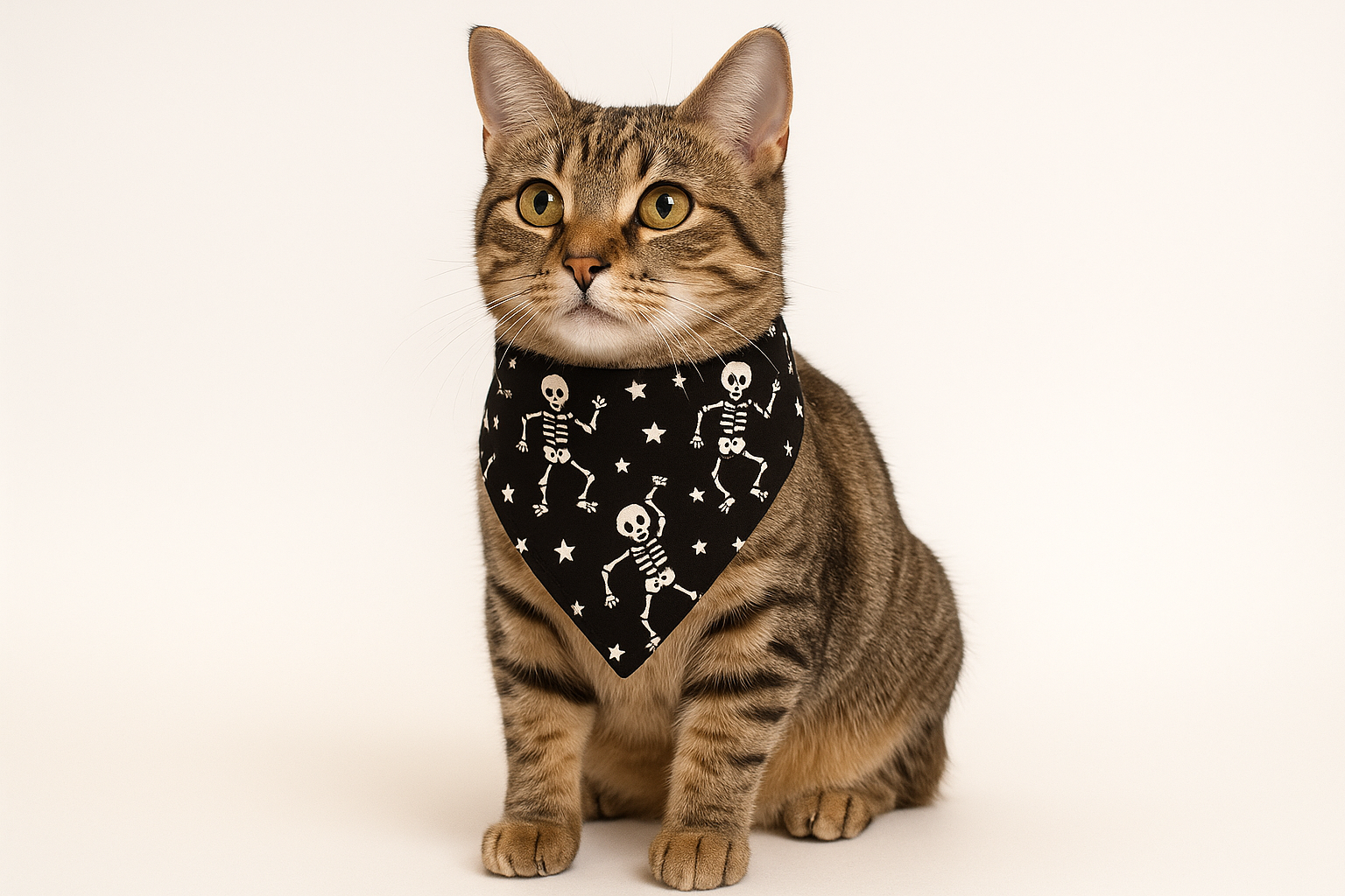 Cat wearing the dancing skeleton bandana