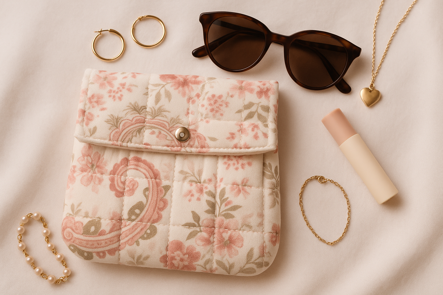 Corrected Lifestyle Shot - Coral Bloom Pleated Pouch