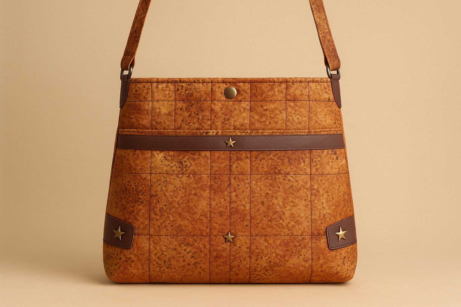 Enhanced Desert Sand Tower 2 Crossbody Bag with bronze stars