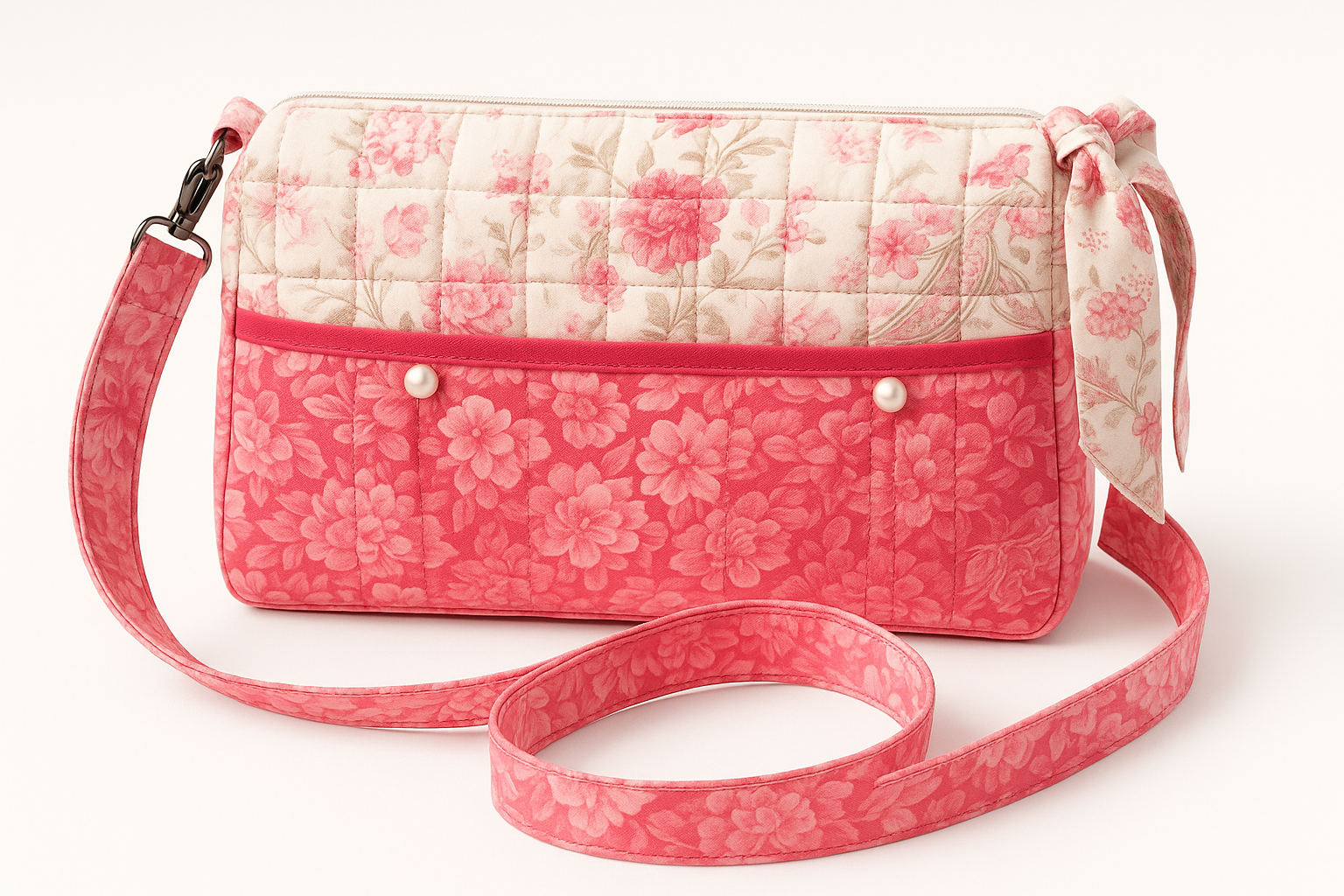 Enhanced Full View - Coral Bloom Quilted Shoulder Bag