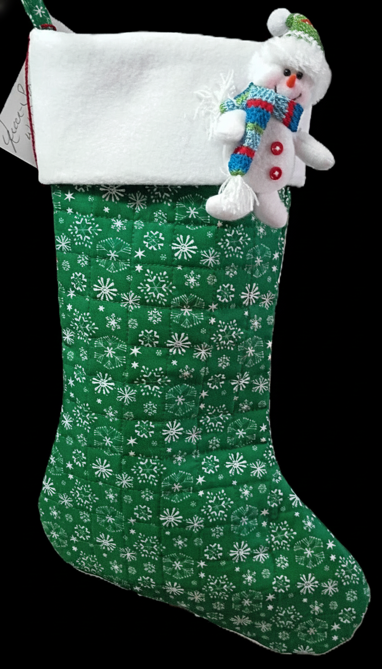 Enhanced Green Snowman Stocking