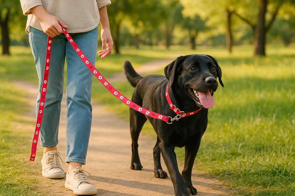 Enhanced Red Paws & Hearts Leash with Black Lab - Correct Design