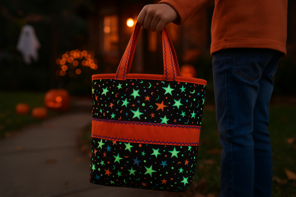Halloween lifestyle photo of Star Trick or Treat Bag - Medium with decorative stitching