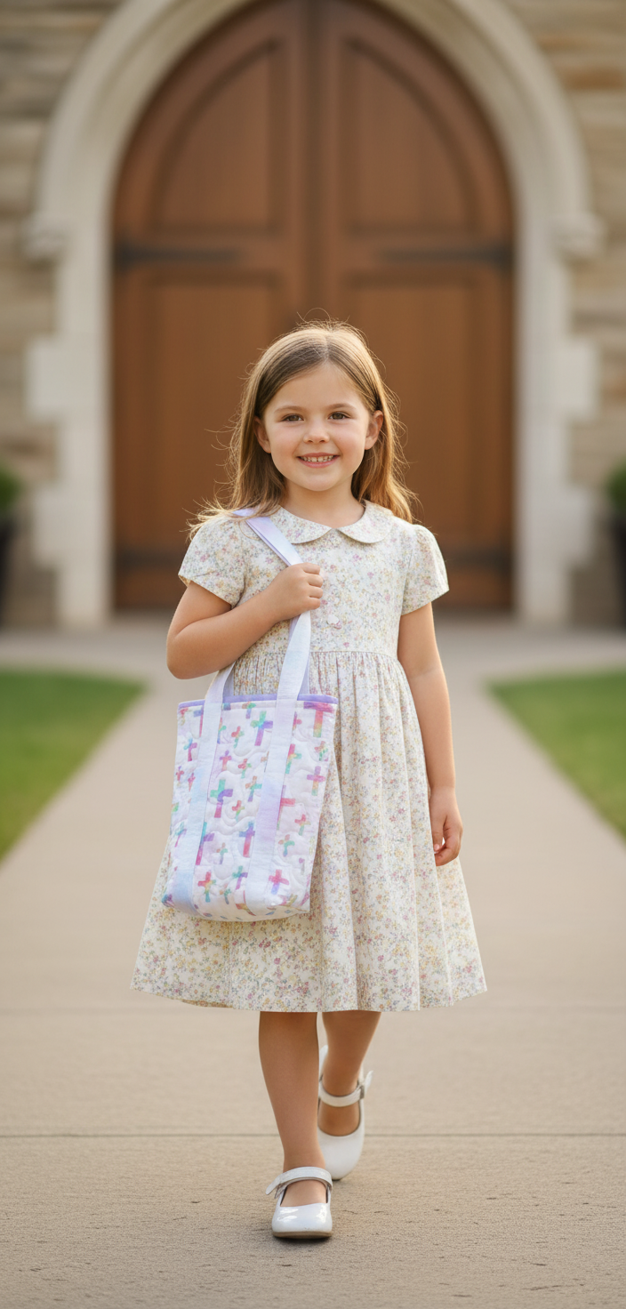 Quilted Cross Child's Tote - Handmade Faith-Inspired Bag