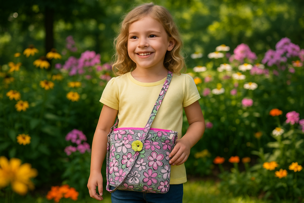 Lifestyle photo of little girl wearing Garden Party Crossbody Bag