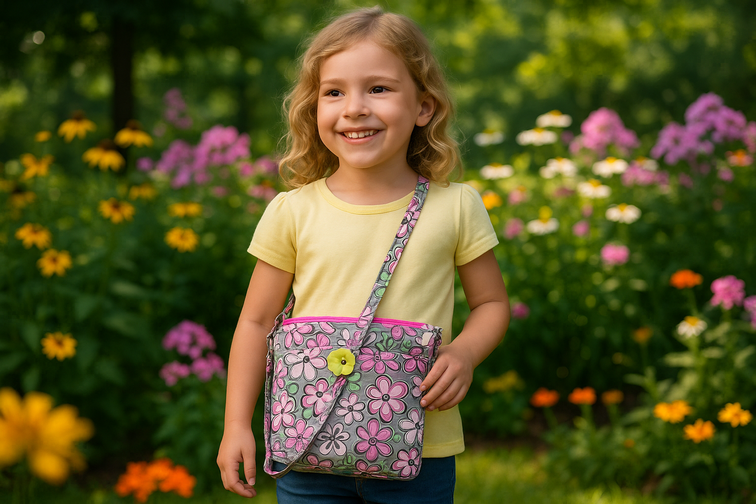 Lifestyle photo of little girl wearing Garden Party Crossbody Bag