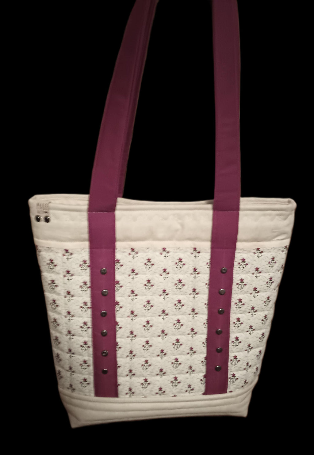 Vines and Ivy Quilted Tote Bag - Handcrafted Botanical Carryall with Gunmetal Studs