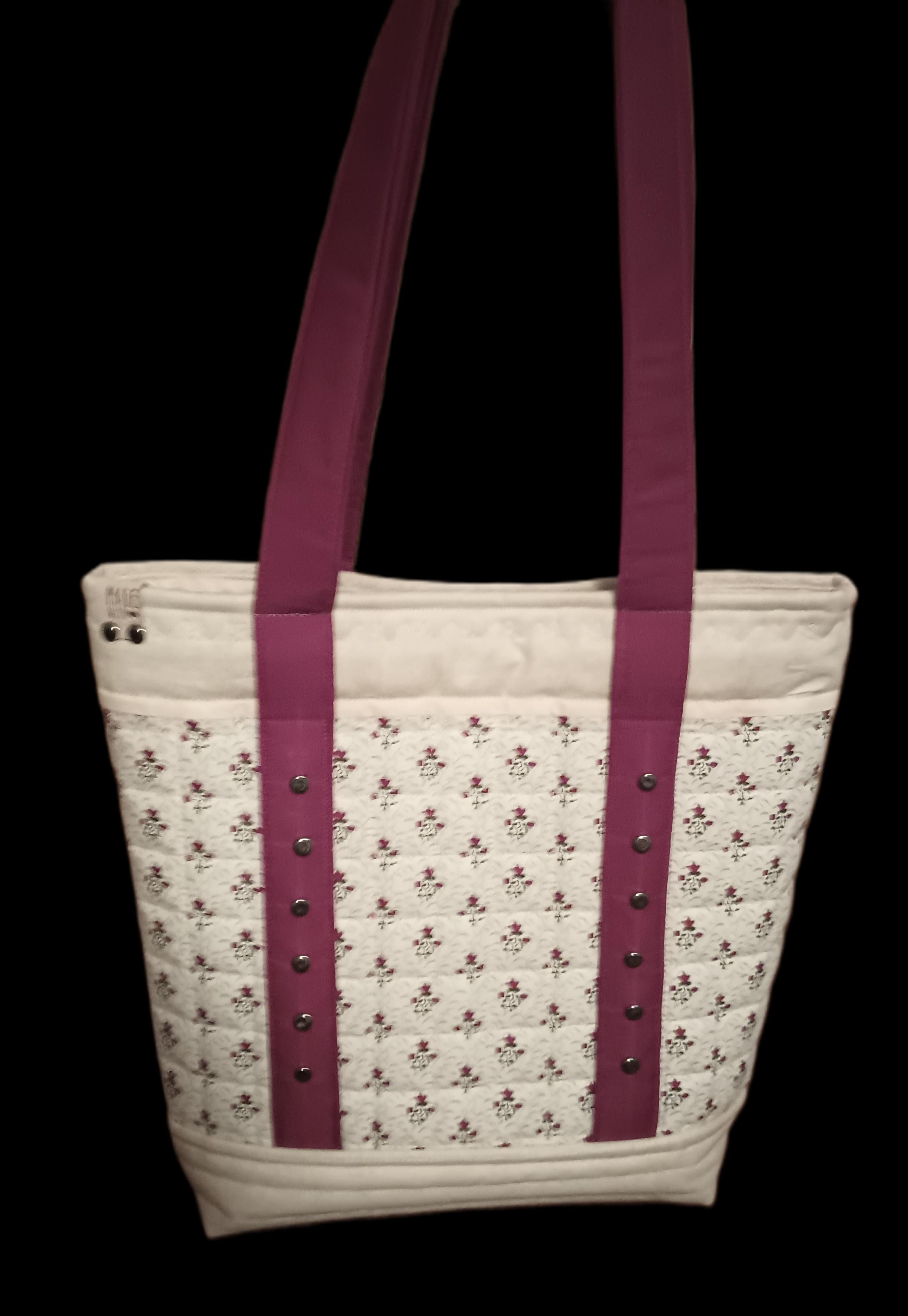 Vines and Ivy Quilted Tote Bag - Handcrafted Botanical Carryall with Gunmetal Studs