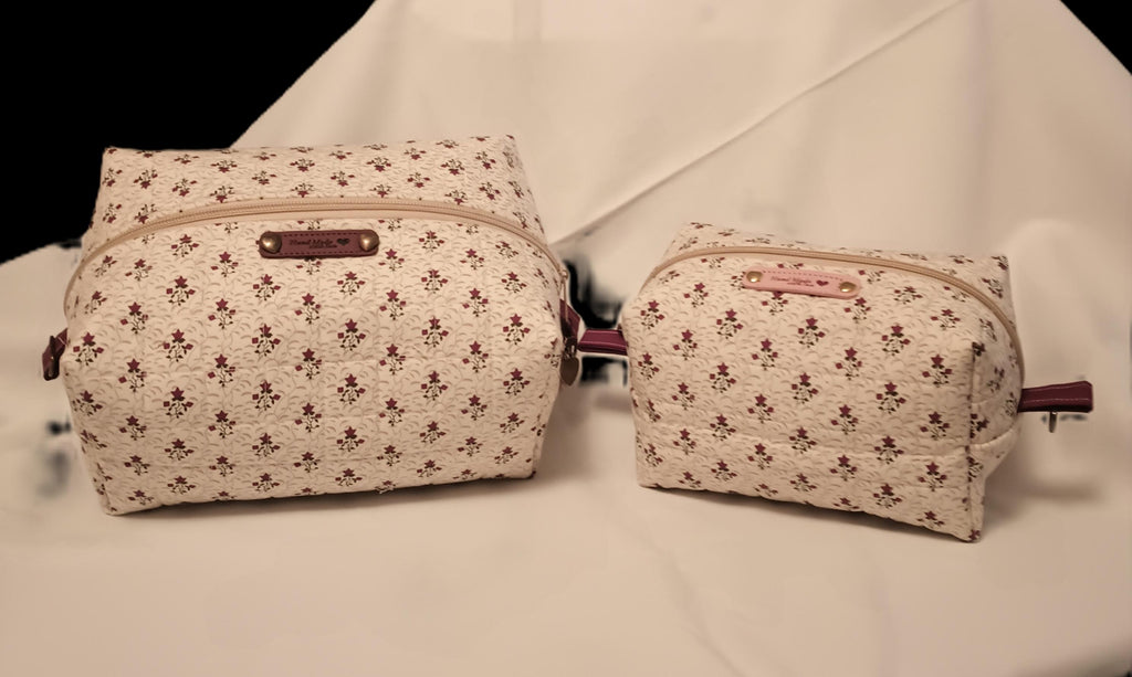 Vines and Ivy Quilted Makeup Bags Set - Handcrafted Botanical Cosmetic Pouches