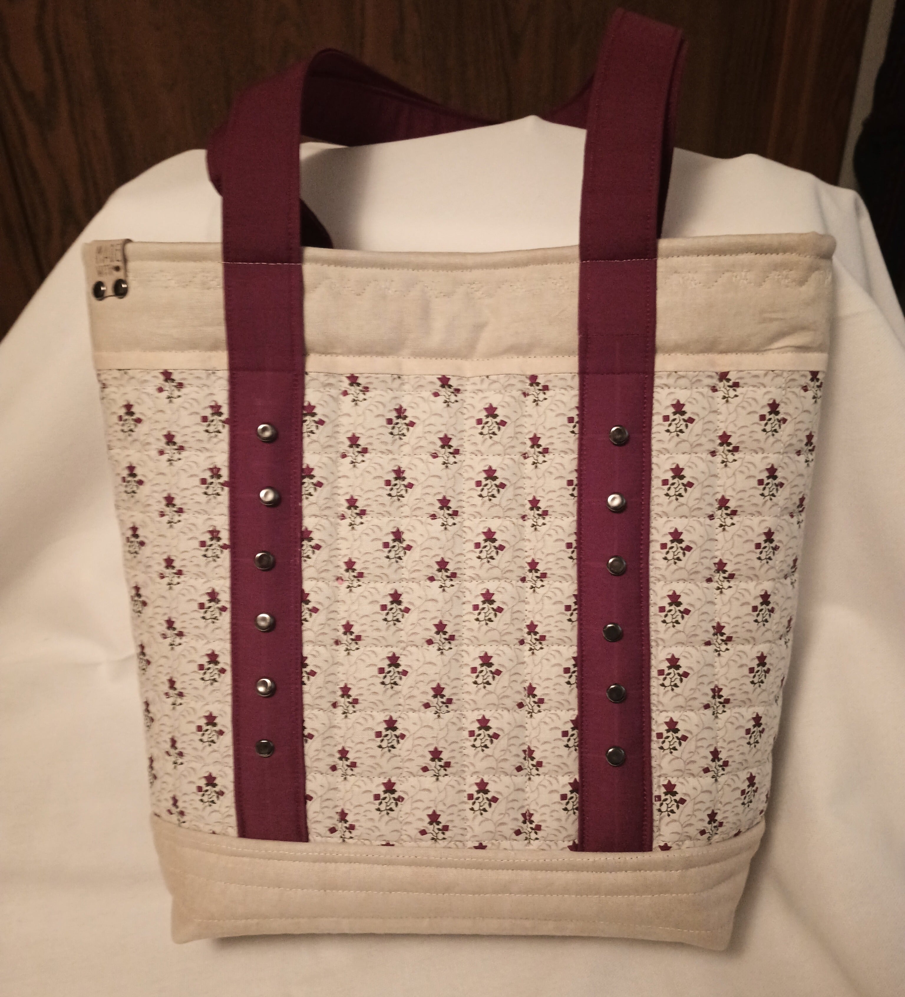 Vines and Ivy Quilted Tote Bag - Handcrafted Botanical Carryall with Gunmetal Studs