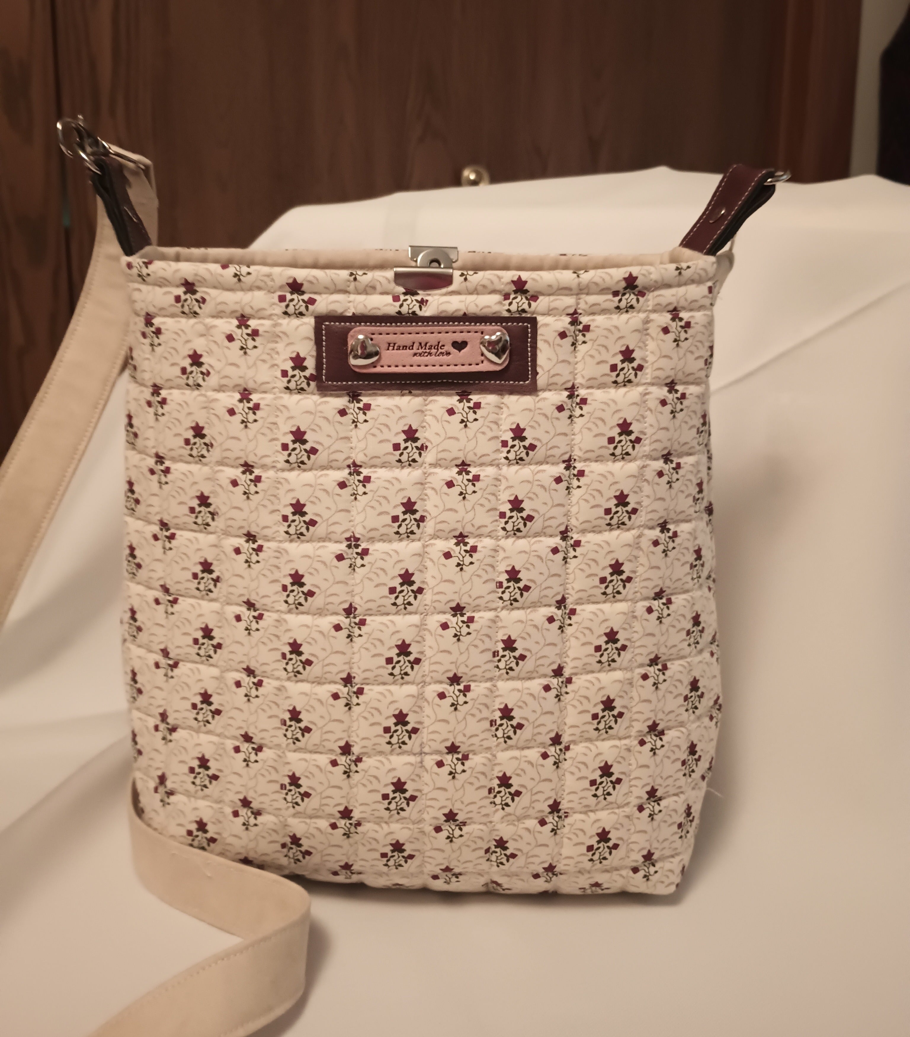 Vines and Ivy Quilted Crossbody Bag - Handcrafted Botanical Purse with Silver Hearts